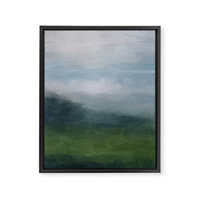 Valley Living - Gray Blue Navy Indigo Grass Green Abstract Painting Wall Art Prints, Nature Horizon Framed Canvas Print Gallery Image 1