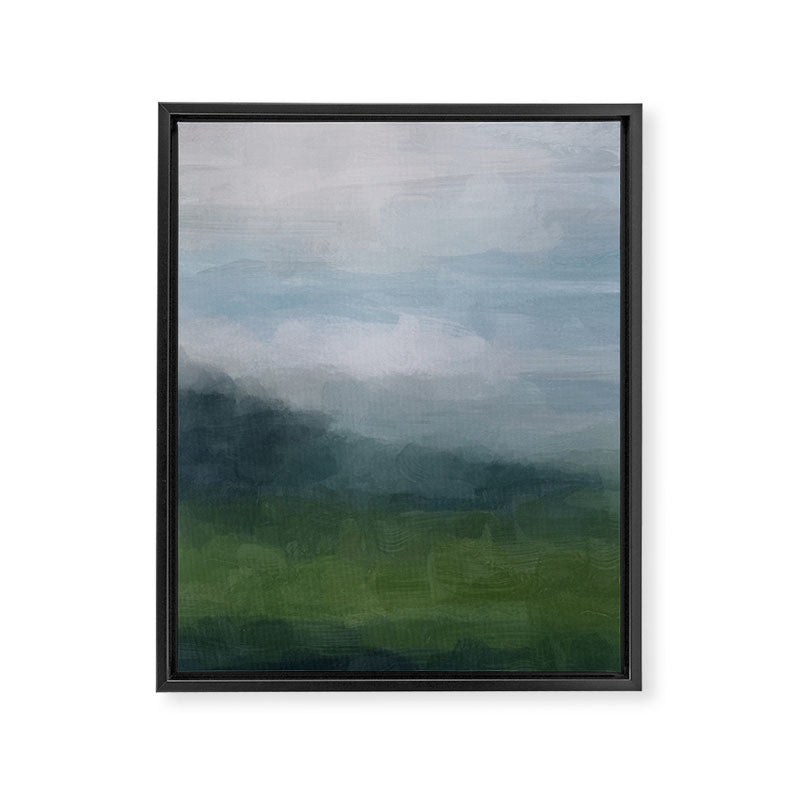 Valley Living - Gray Blue Navy Indigo Grass Green Abstract Painting Wall Art Prints, Nature Horizon Framed Canvas Print Gallery Image 6