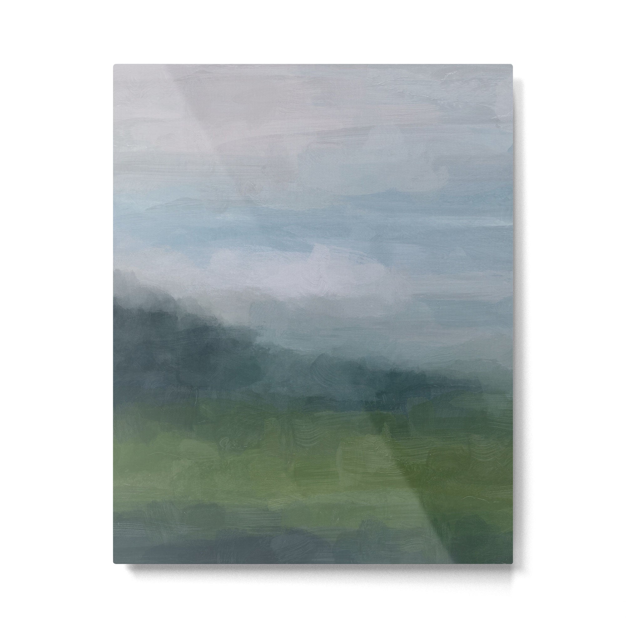 Valley Living - Gray Blue Navy Indigo Grass Green Abstract Painting Wall Art Prints, Nature Horizon Metal Print Gallery Image 4