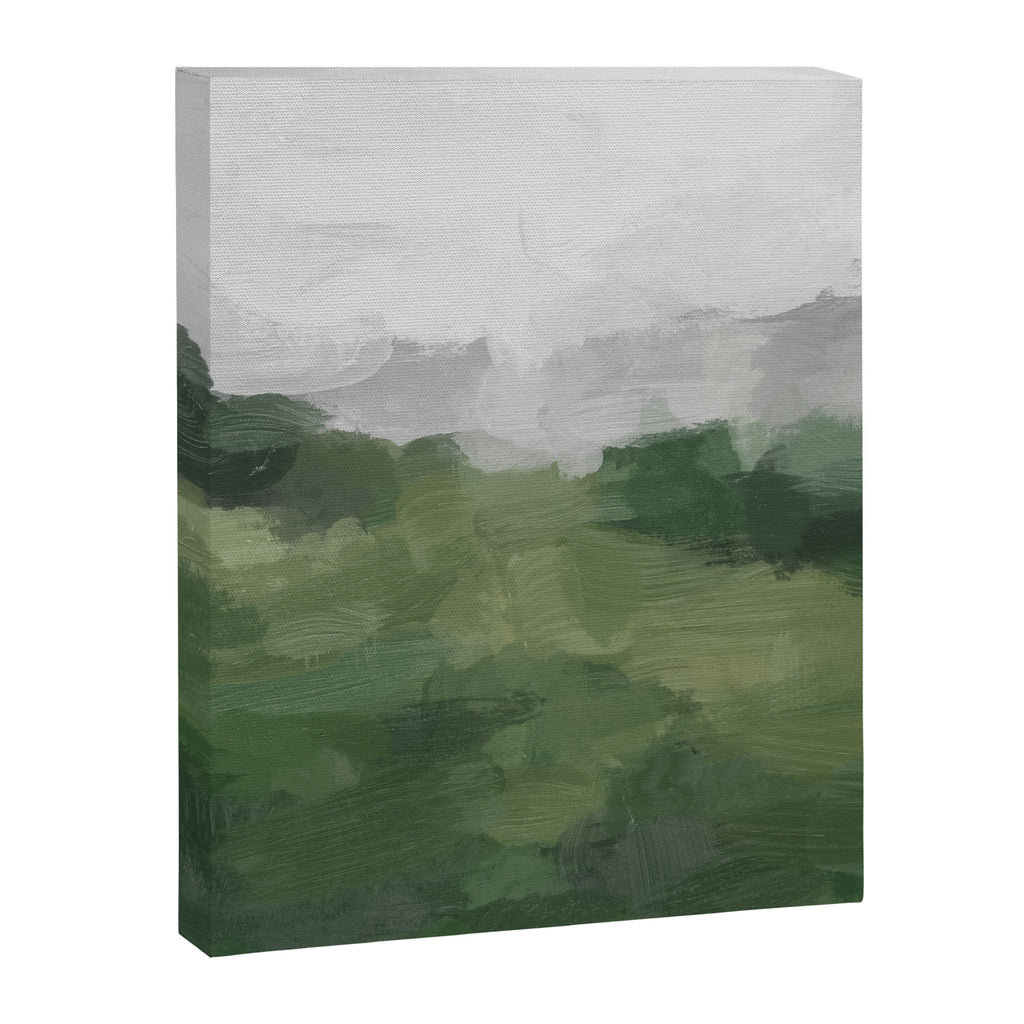 Green Mountain - Valley Hills Gray Sky Grass Plants Abstract Nature Painting Art Print Wall Decor Canvas Print Gallery Image 6