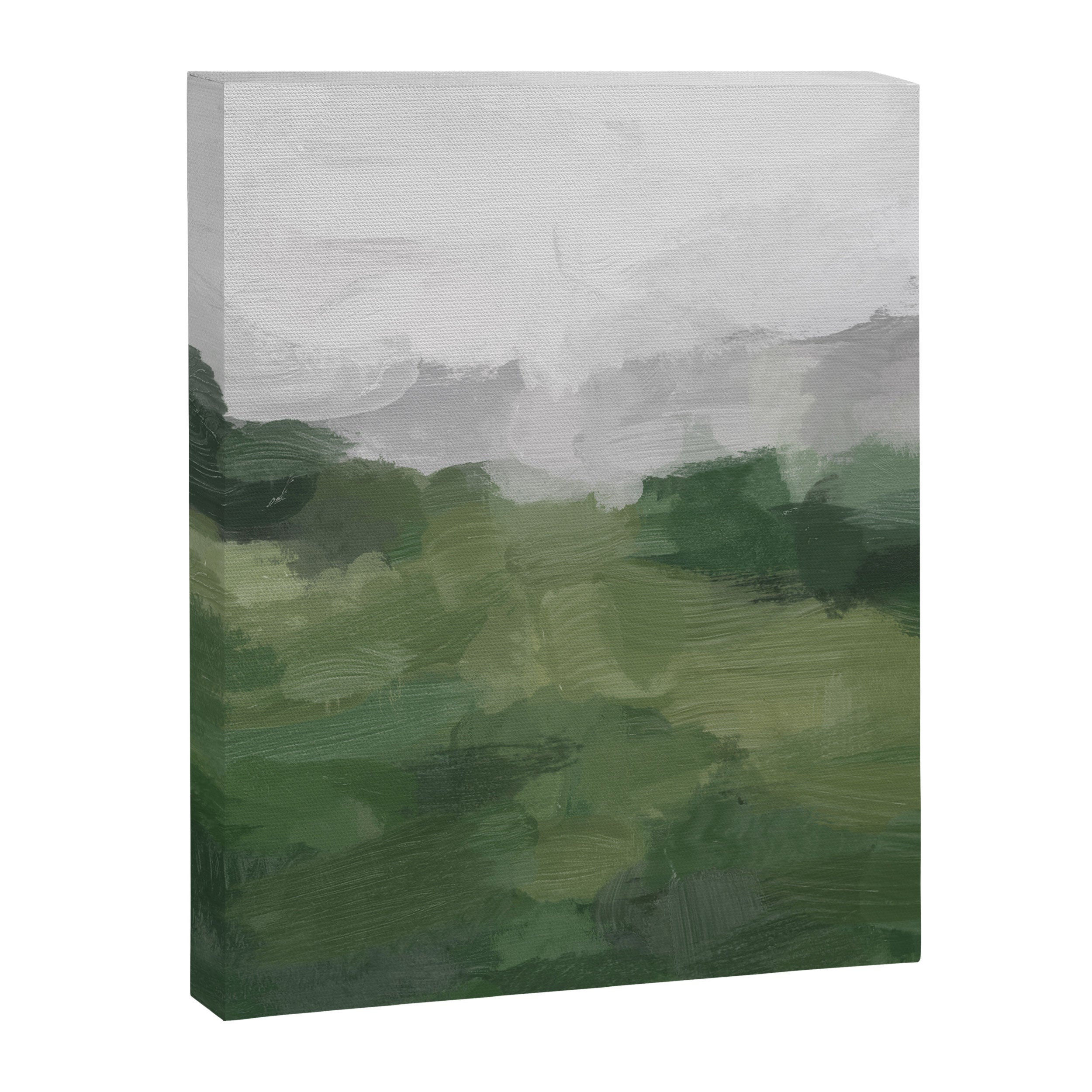 Green Mountain - Valley Hills Gray Sky Grass Plants Abstract Nature Painting Art Print Wall Decor Canvas Print Gallery Image 6