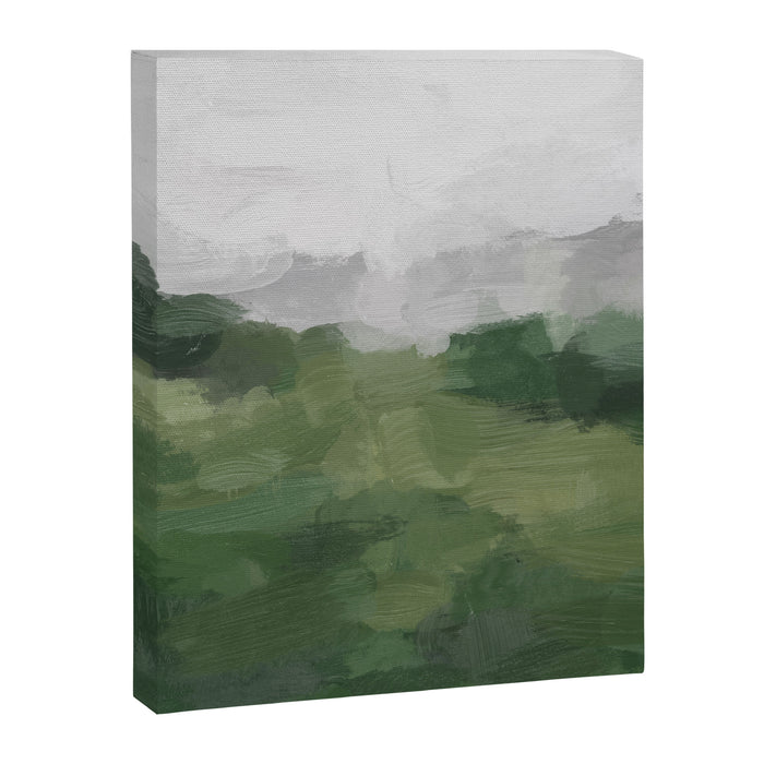 Green Mountain - Valley Hills Gray Sky Grass Plants Abstract Nature Painting Art Print Wall Decor Canvas Print Gallery Image 1