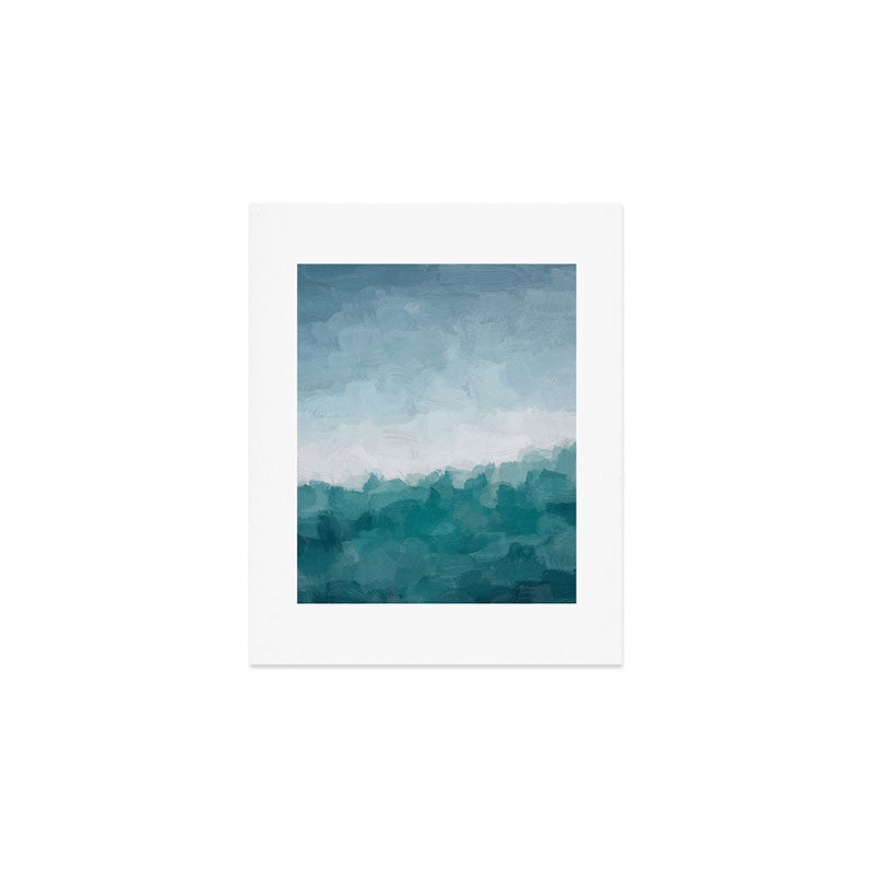 Immersed in a Wave - Aqua Teal Turquoise Denim Blue Surfer Abstract Nature Ocean Painting Art Print Art Print Gallery Image 1