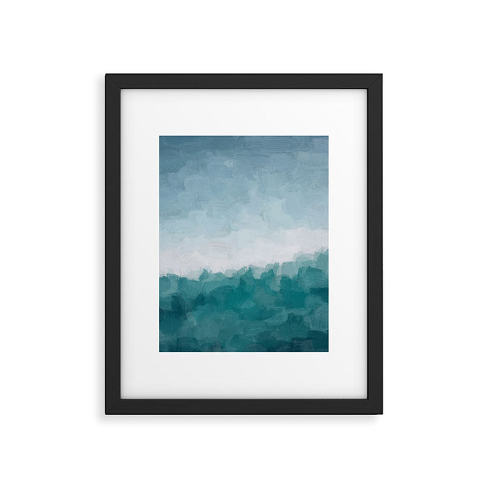 Immersed in a Wave - Aqua Teal Turquoise Denim Blue Surfer Abstract Nature Ocean Painting Art Print Framed Art Print Gallery Image 1