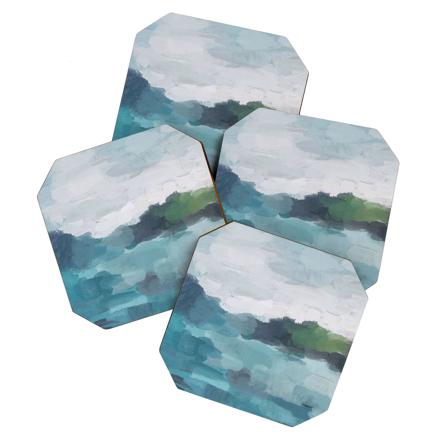 Island in the Distance I - Aqua Blue Green Abstract Art Painting Coaster Gallery Image 1