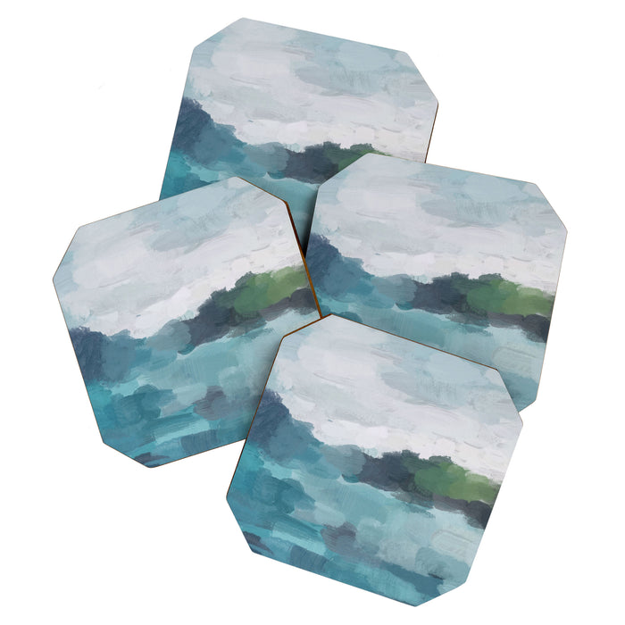 Island in the Distance I - Aqua Blue Green Abstract Art Painting Coaster Gallery Image 1