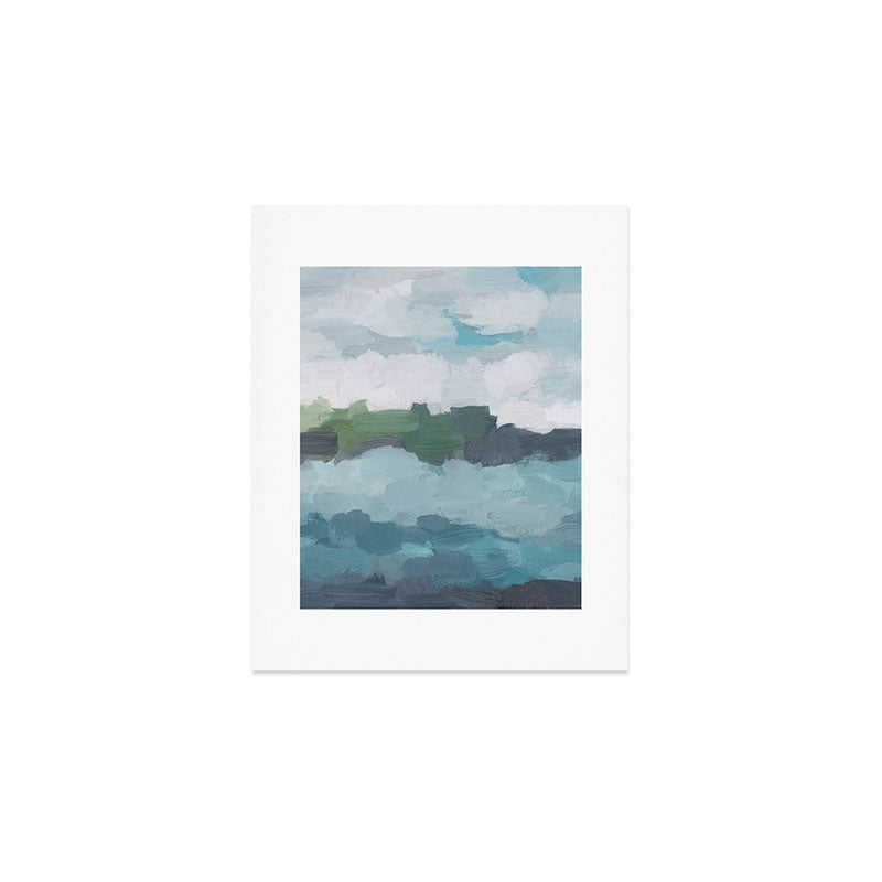 Island in the Distance II - Aqua Blue Green Navy Ocean Horizon Abstract Nature Coastal Painting Art Art Print Gallery Image 1