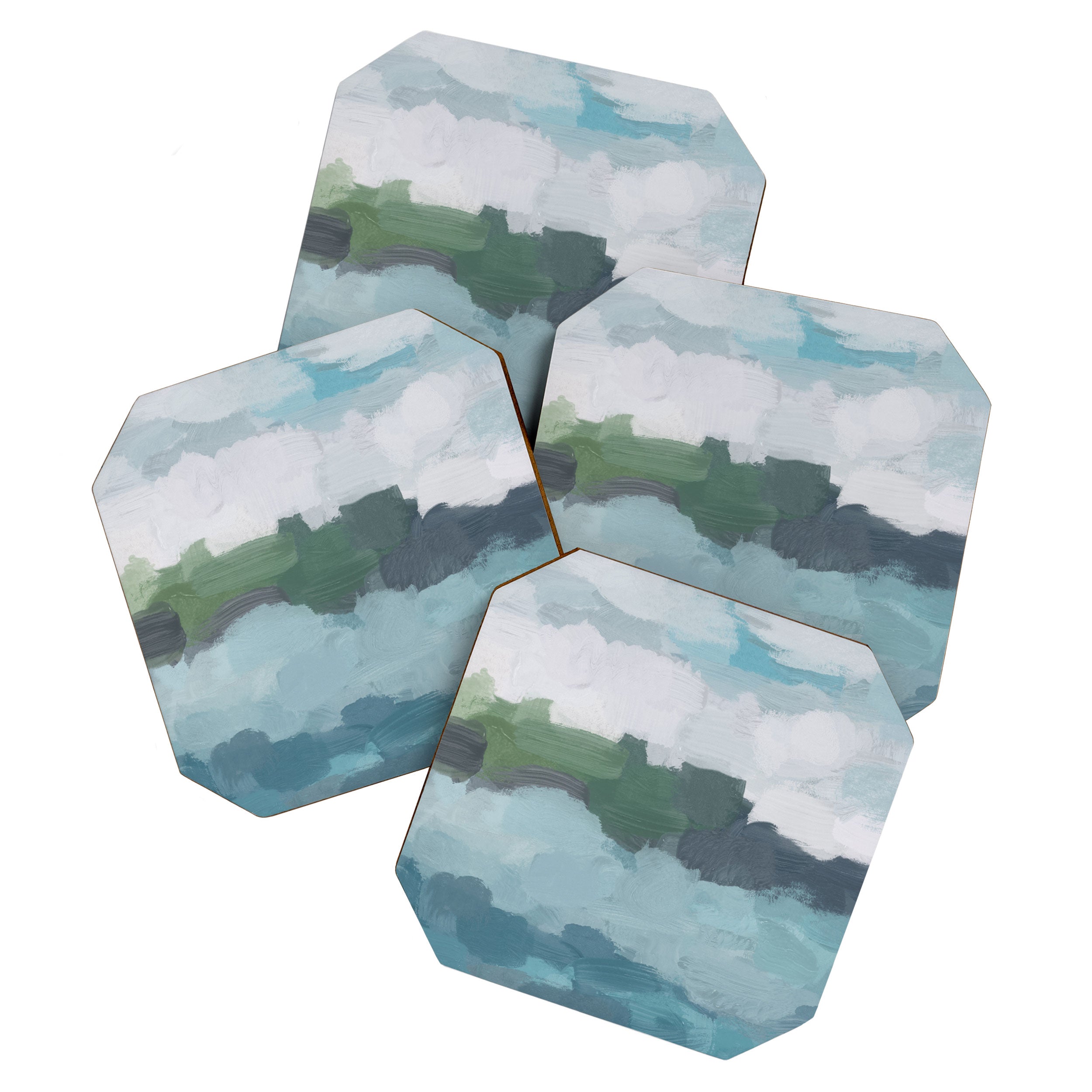 Island in the Distance II - Aqua Blue Green Navy Ocean Horizon Abstract Nature Coastal Painting Art Coaster Gallery Image 1