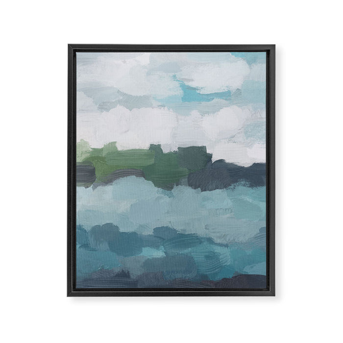 Island in the Distance II - Aqua Blue Green Navy Ocean Horizon Abstract Nature Coastal Painting Art Framed Canvas Print Gallery Image 1