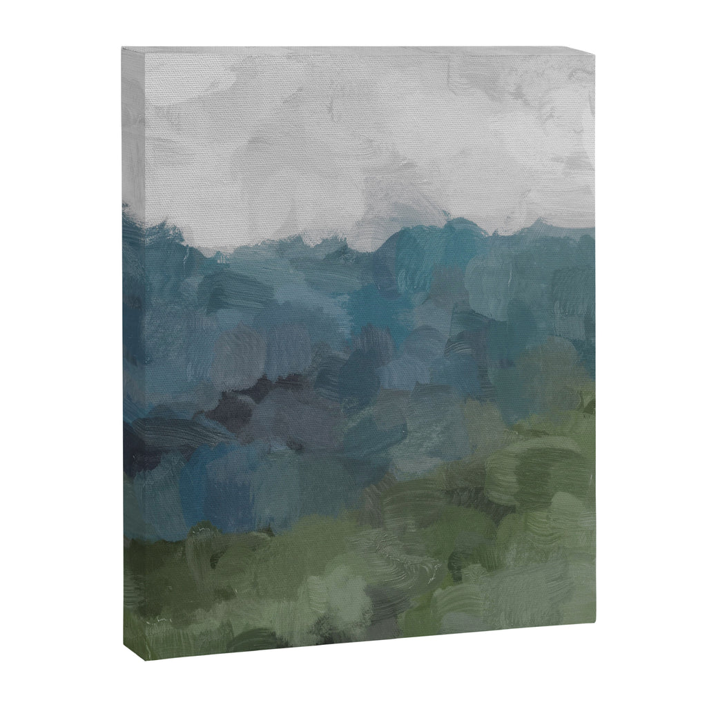 Journey Into the Mountains - Gray Blue Navy Indigo Sage Leafy Green Sky Forest Abstract Painting, Canvas Print Gallery Image 6