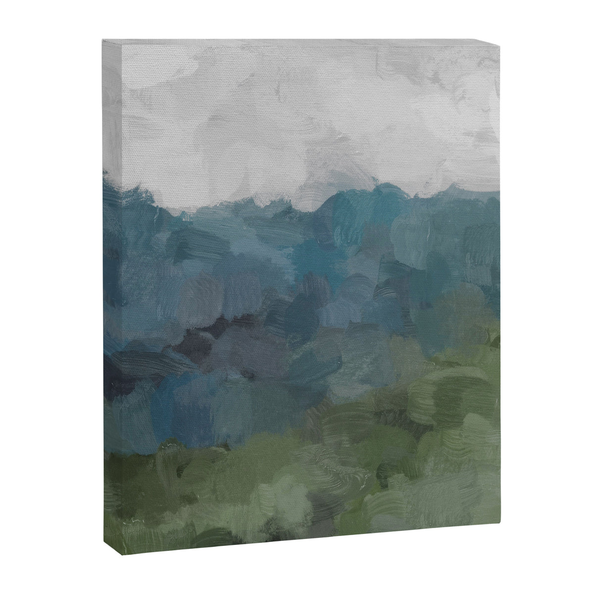 Journey Into the Mountains - Gray Blue Navy Indigo Sage Leafy Green Sky Forest Abstract Painting, Canvas Print Gallery Image 6