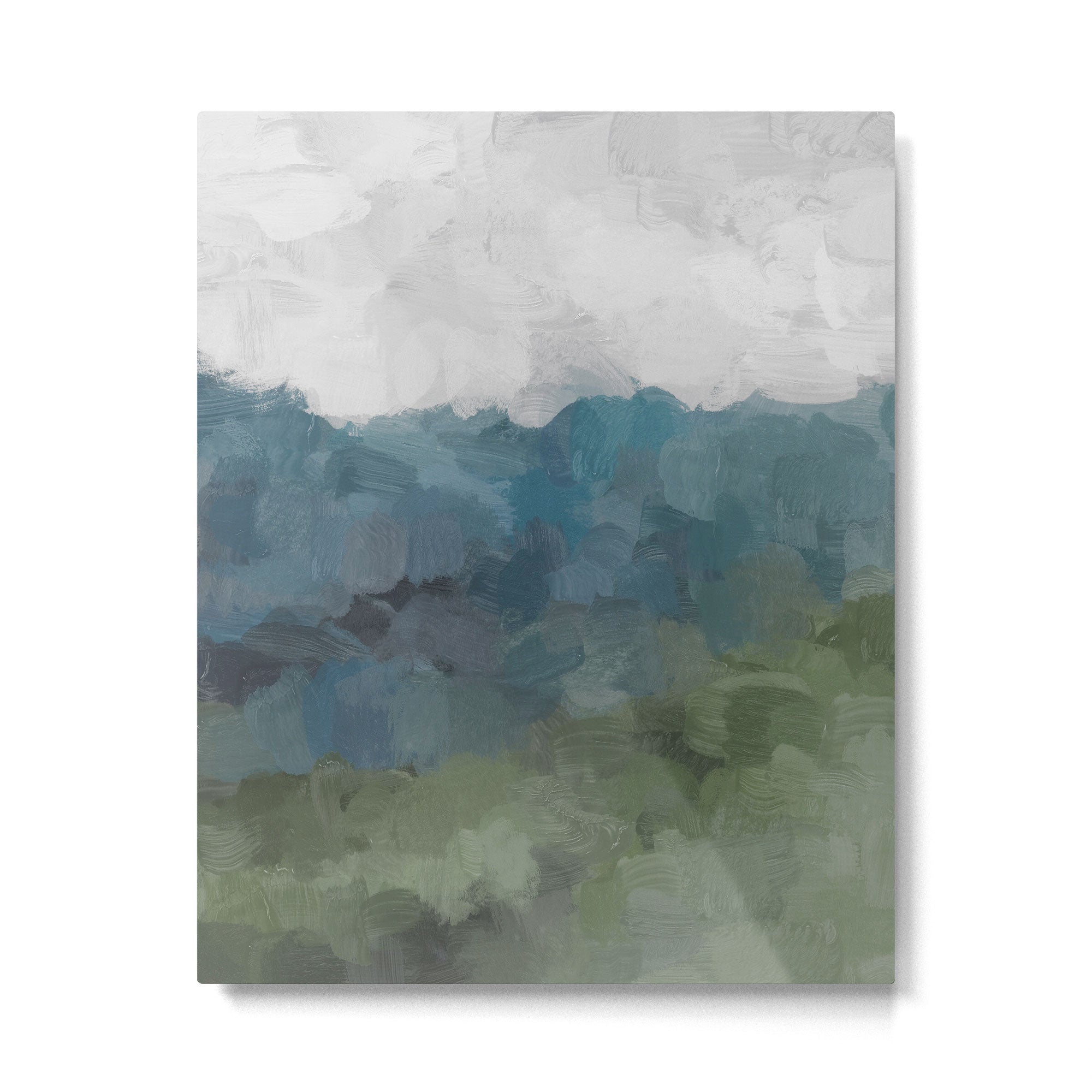 Journey Into the Mountains - Gray Blue Navy Indigo Sage Leafy Green Sky Forest Abstract Painting, Metal Print Gallery Image 4
