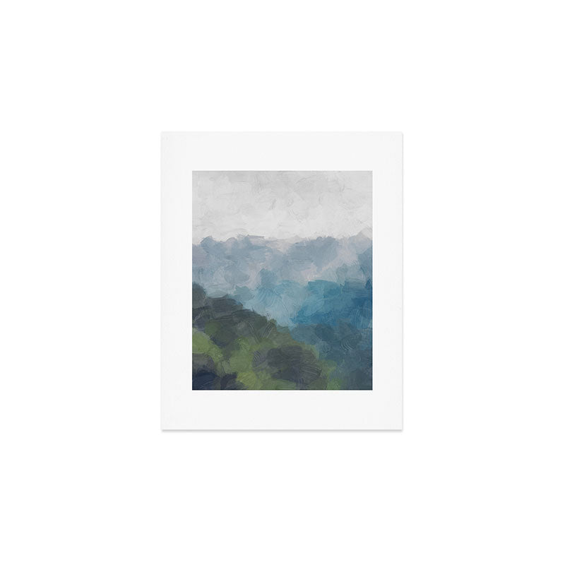 Keep Going - Abstract Painting, Gray Blue Navy Green Nature Mountain Hiking Print, Modern Wall Art Art Print Gallery Image 1