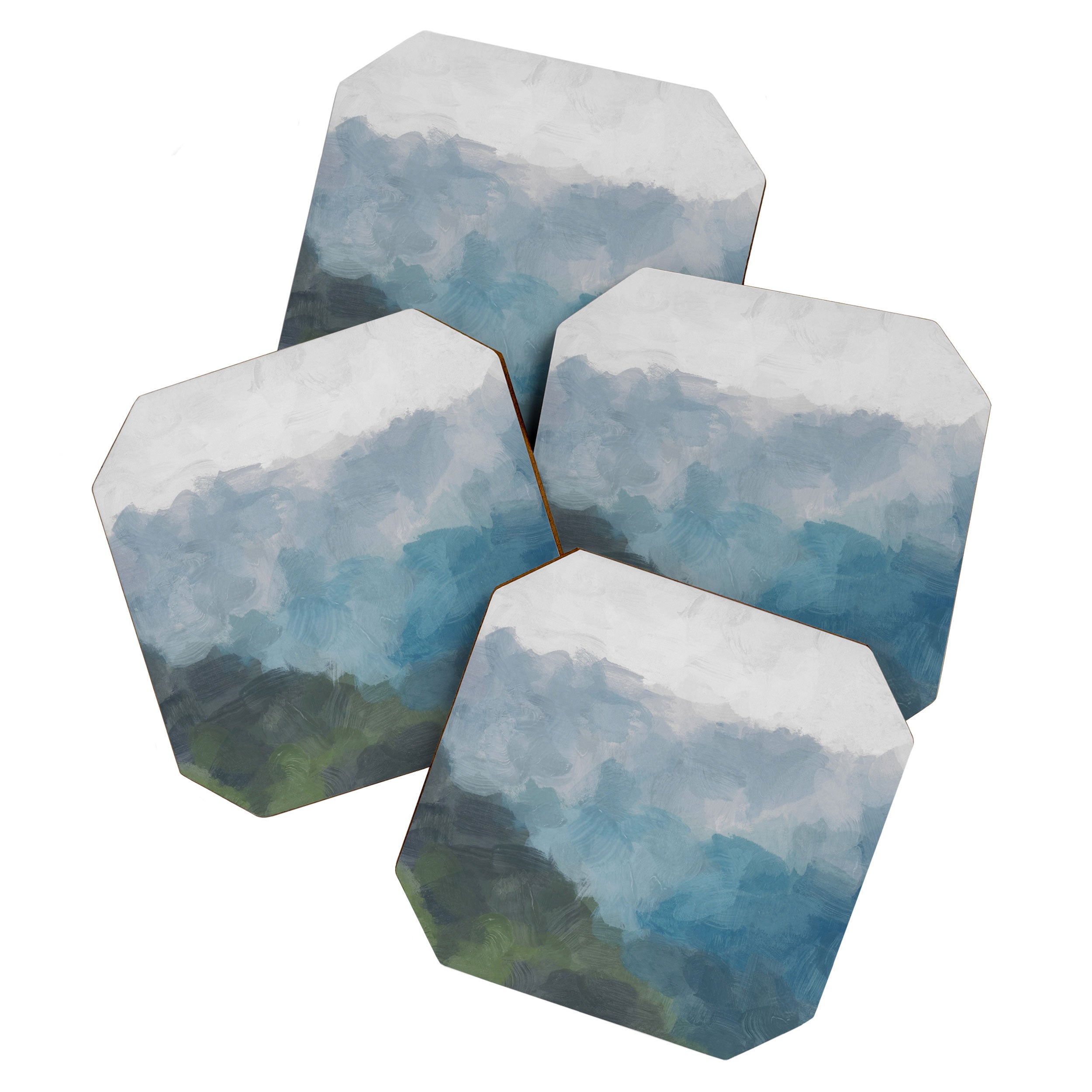 Keep Going - Abstract Painting, Gray Blue Navy Green Nature Mountain Hiking Print, Modern Wall Art Coaster Gallery Image 1