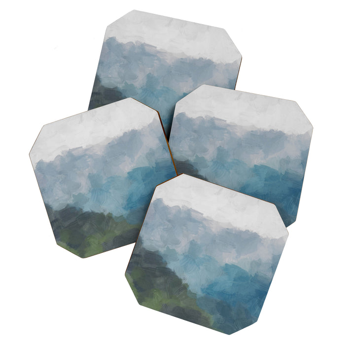 Keep Going - Abstract Painting, Gray Blue Navy Green Nature Mountain Hiking Print, Modern Wall Art Coaster Gallery Image 1