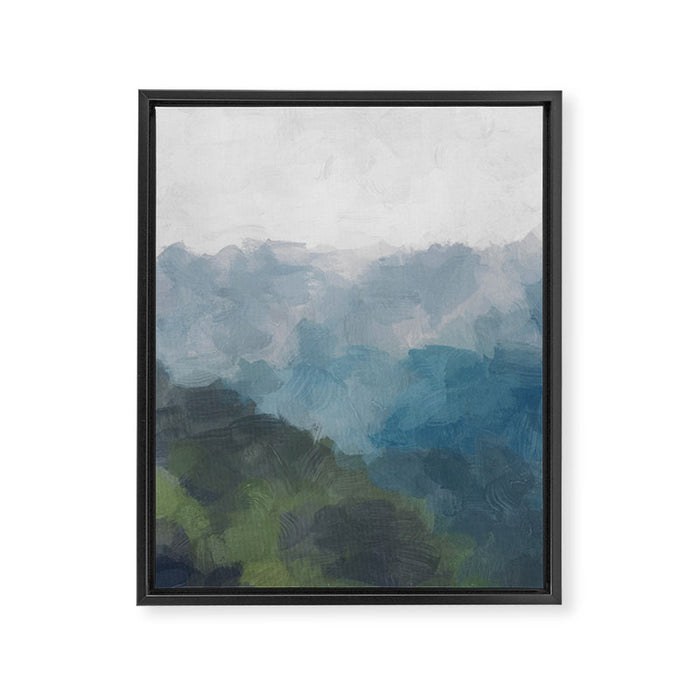Keep Going - Abstract Painting, Gray Blue Navy Green Nature Mountain Hiking Print, Modern Wall Art Framed Canvas Print Gallery Image 1