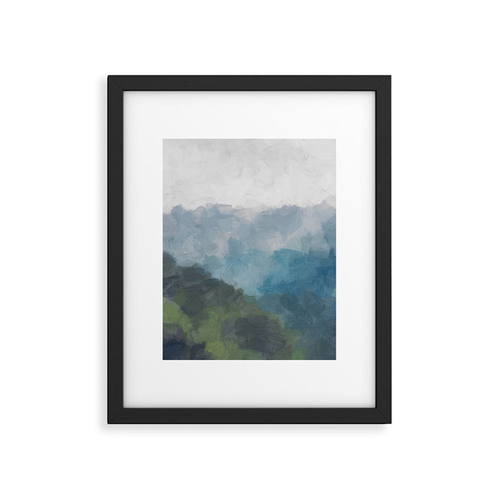 Keep Going - Abstract Painting, Gray Blue Navy Green Nature Mountain Hiking Print, Modern Wall Art Framed Art Print Gallery Image 1