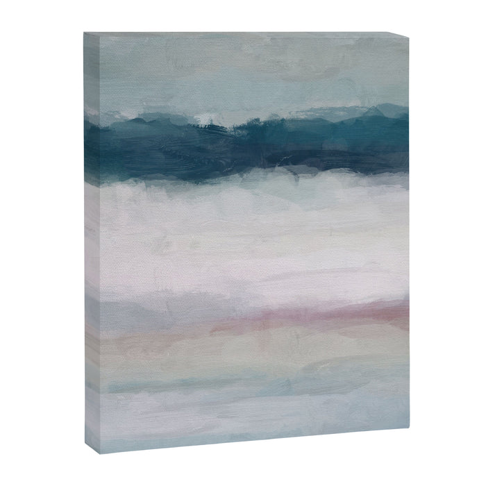 Lullaby Waves I - Dark Teal Blue White Pink Light Blue Modern Art, Ocean Waves Diptych Nursery Beach Canvas Print Gallery Image 1