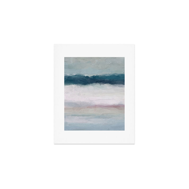 Lullaby Waves I - Dark Teal Blue White Pink Light Blue Modern Art, Ocean Waves Diptych Nursery Beach Art Print Gallery Image 1