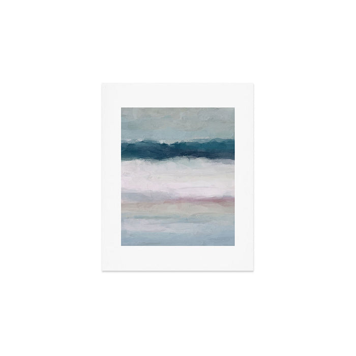 Lullaby Waves I - Dark Teal Blue White Pink Light Blue Modern Art, Ocean Waves Diptych Nursery Beach Art Print Gallery Image 1