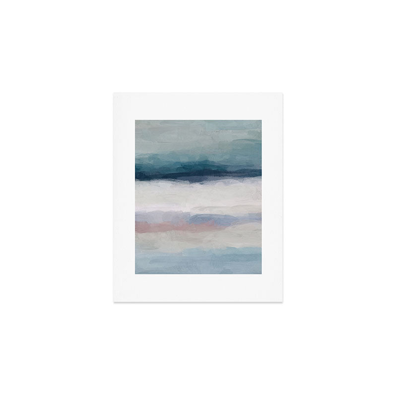 Lullaby Waves III - Dark Teal Blue White Pink Light Blue Modern Art, Ocean Waves Nursery Beach Art Print Gallery Image 1