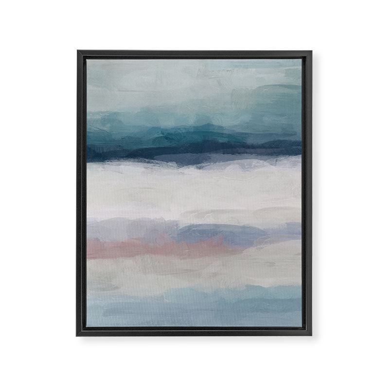 Lullaby Waves III - Dark Teal Blue White Pink Light Blue Modern Art, Ocean Waves Nursery Beach Framed Canvas Print Gallery Image 6
