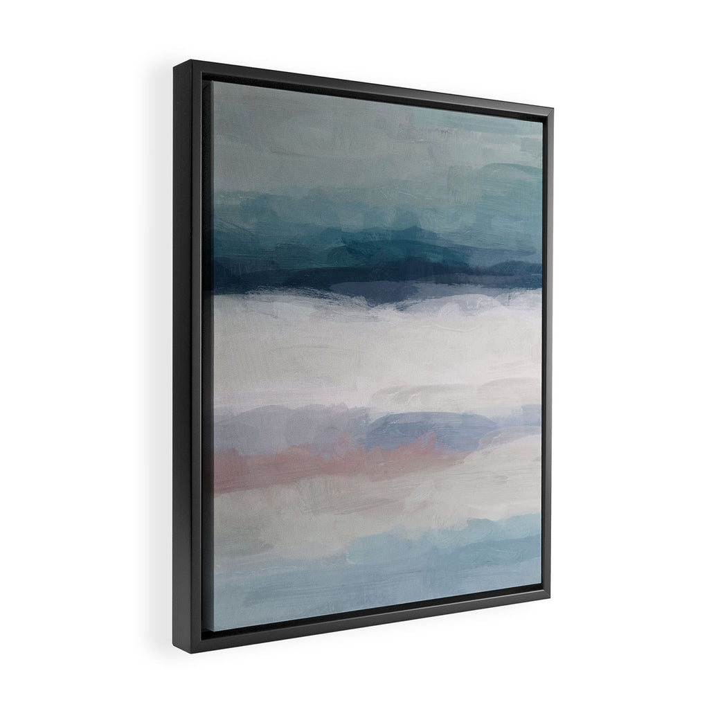 Lullaby Waves III - Dark Teal Blue White Pink Light Blue Modern Art, Ocean Waves Nursery Beach Framed Canvas Print Gallery Image 2