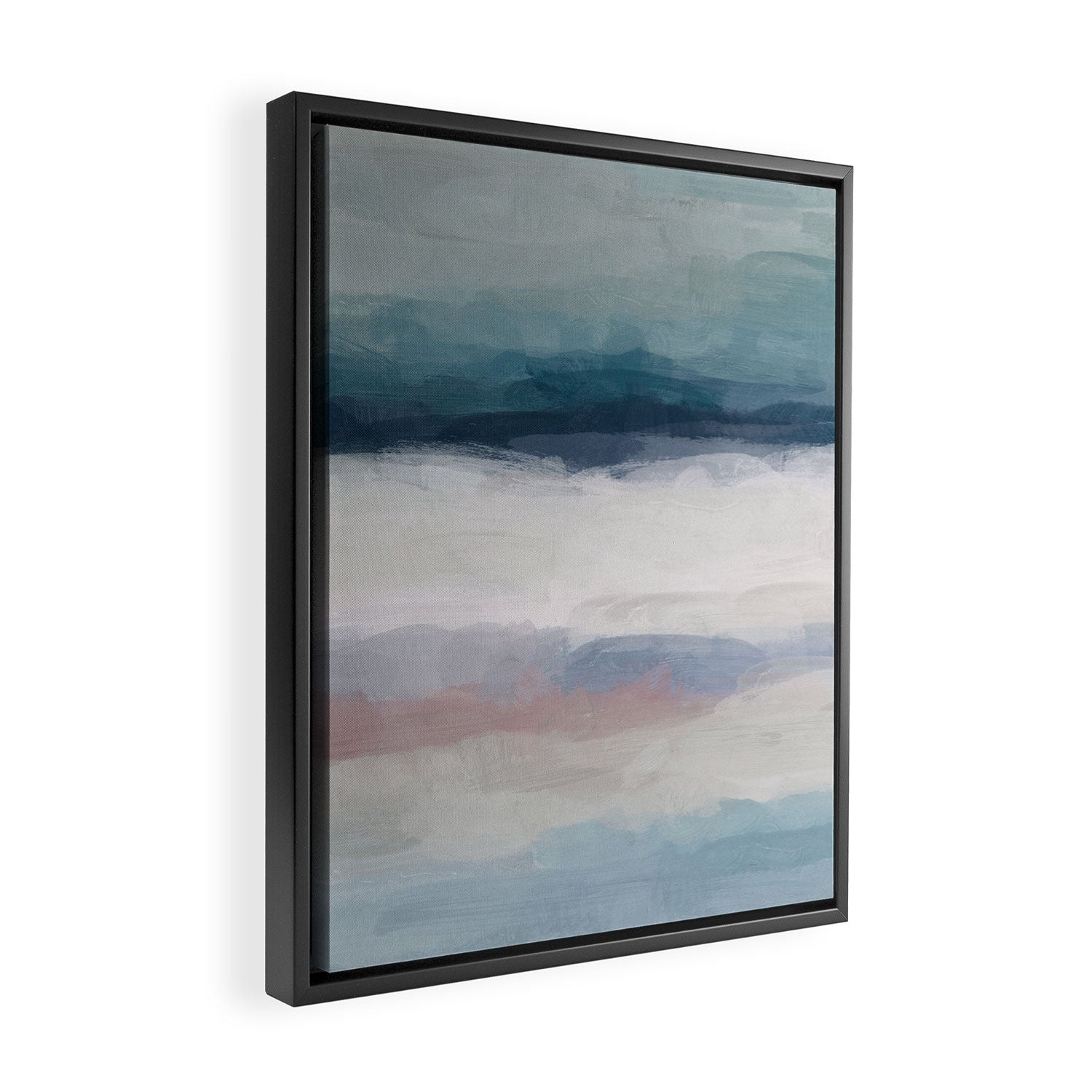 Lullaby Waves III - Dark Teal Blue White Pink Light Blue Modern Art, Ocean Waves Nursery Beach Framed Canvas Print Gallery Image 2