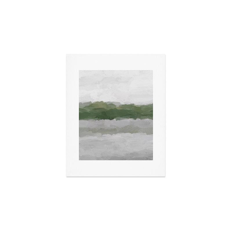 Marsh Clouds - Green Grass Moss Nature Gray Cloudy Horizon Abstract Painting Art Print Wall Decor  Art Print Gallery Image 1