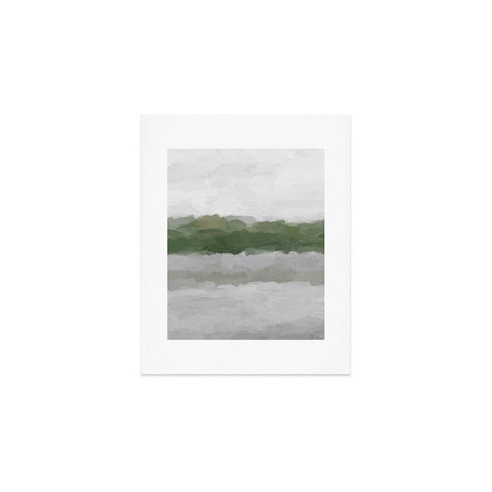 Marsh Clouds - Green Grass Moss Nature Gray Cloudy Horizon Abstract Painting Art Print Wall Decor  Art Print Gallery Image 1
