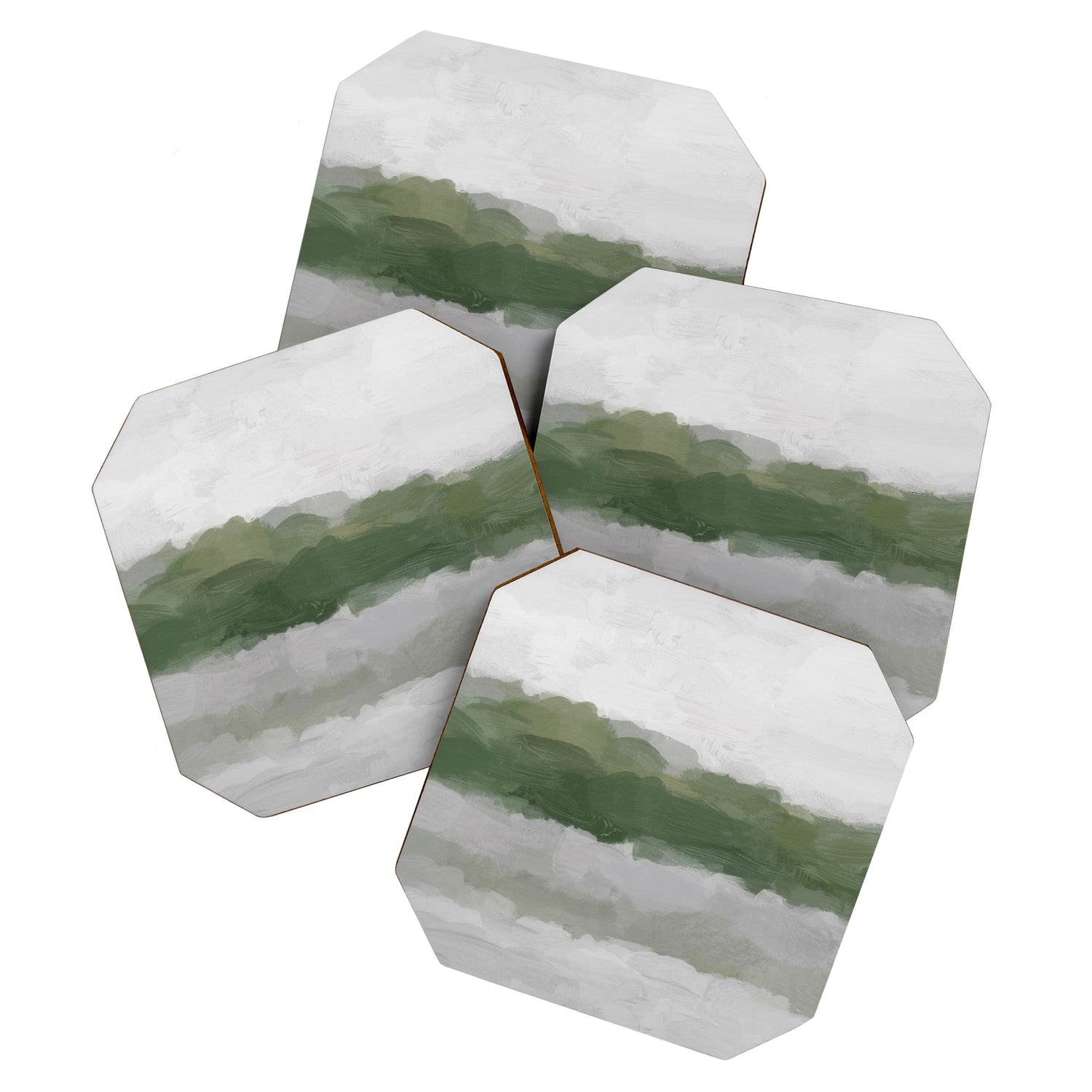 Marsh Clouds - Green Grass Moss Nature Gray Cloudy Horizon Abstract Painting Art Print Wall Decor  Coaster Gallery Image 1