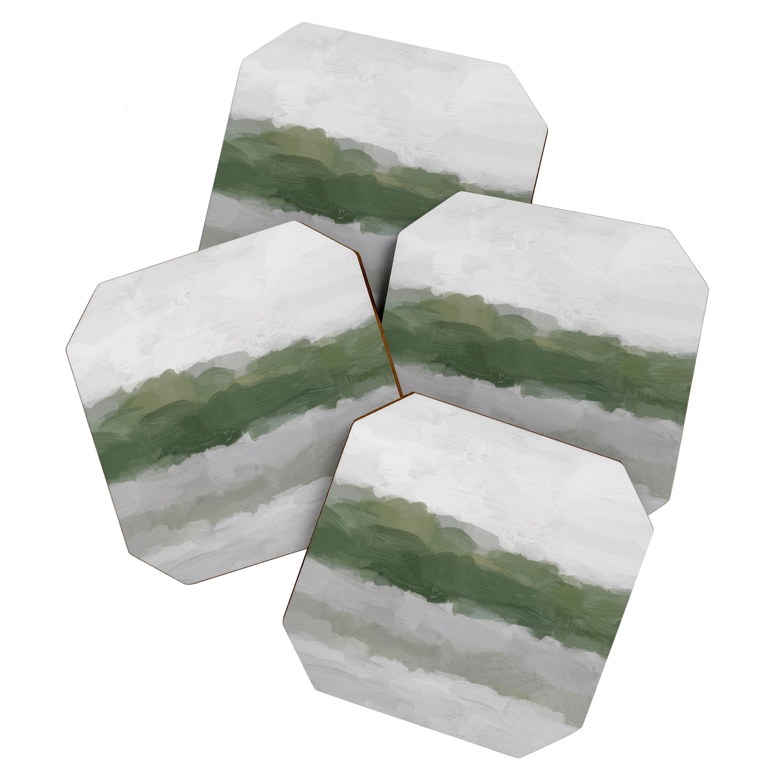 Marsh Clouds - Green Grass Moss Nature Gray Cloudy Horizon Abstract Painting Art Print Wall Decor  Coaster Gallery Image 1