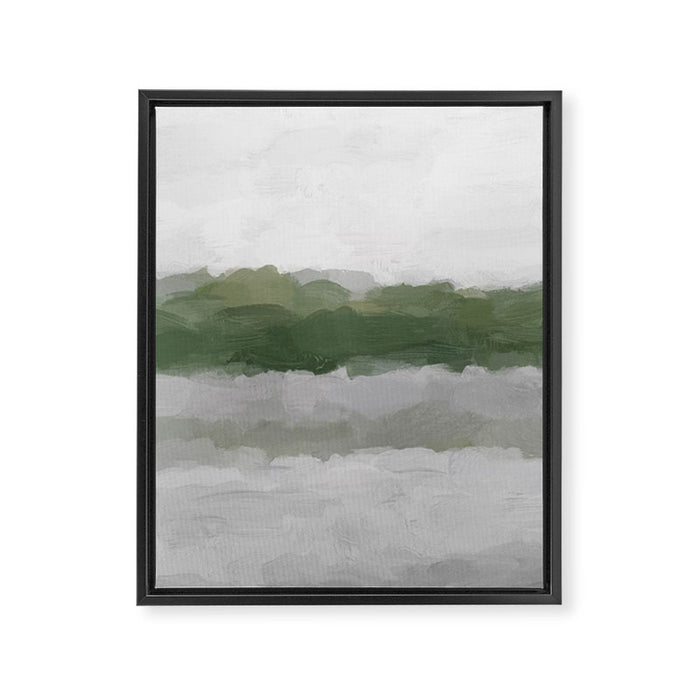 Marsh Clouds - Green Grass Moss Nature Gray Cloudy Horizon Abstract Painting Art Print Wall Decor  Framed Canvas Print Gallery Image 1