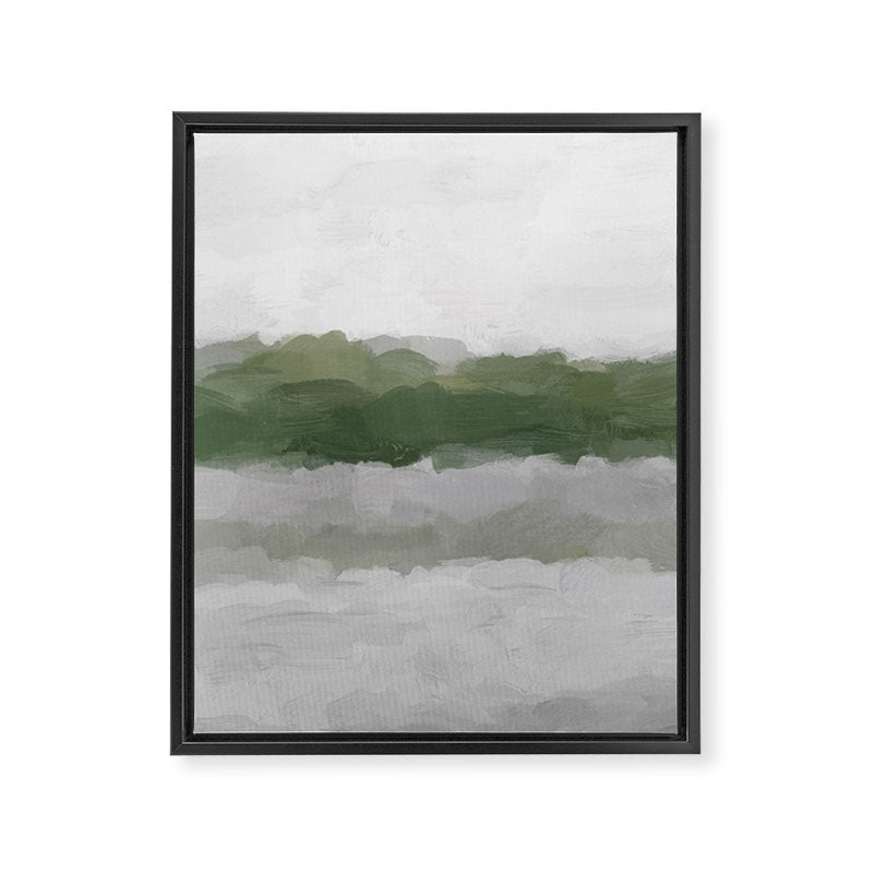 Marsh Clouds - Green Grass Moss Nature Gray Cloudy Horizon Abstract Painting Art Print Wall Decor  Framed Canvas Print Gallery Image 6