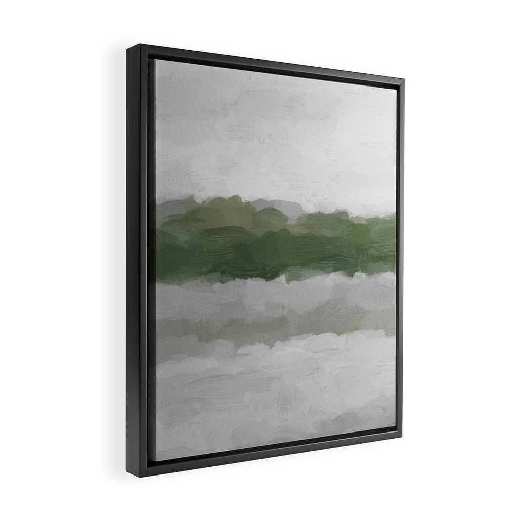 Marsh Clouds - Green Grass Moss Nature Gray Cloudy Horizon Abstract Painting Art Print Wall Decor  Framed Canvas Print Gallery Image 2