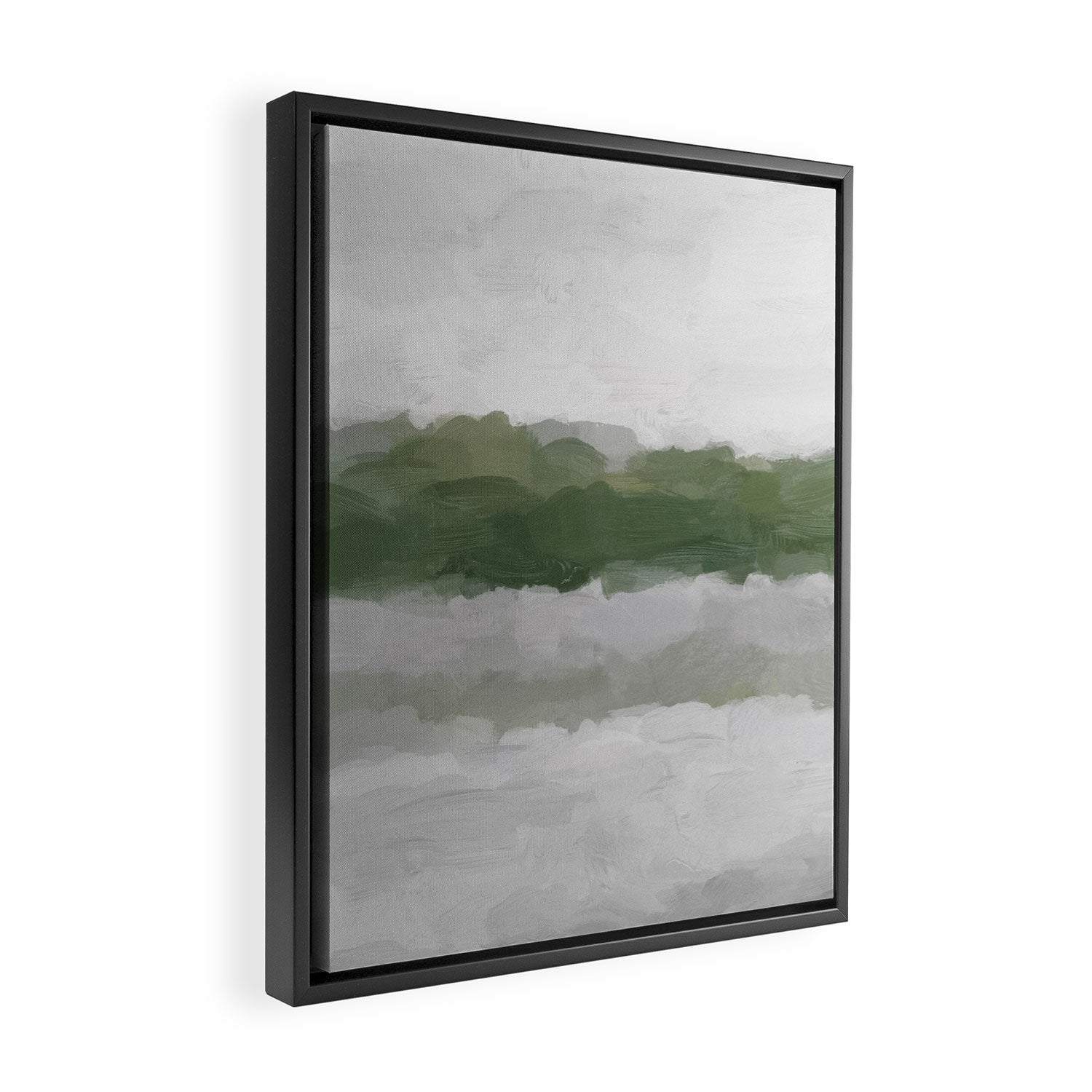 Marsh Clouds - Green Grass Moss Nature Gray Cloudy Horizon Abstract Painting Art Print Wall Decor  Framed Canvas Print Gallery Image 2