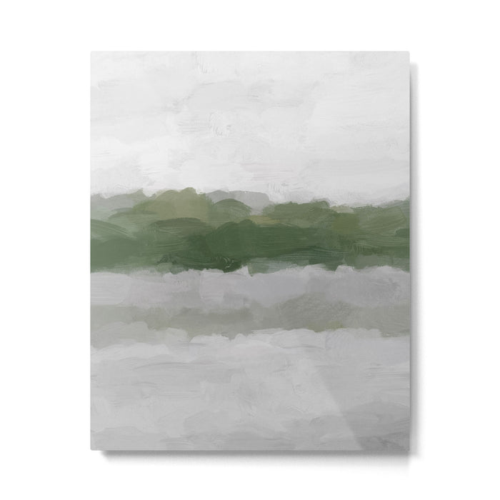 Marsh Clouds - Green Grass Moss Nature Gray Cloudy Horizon Abstract Painting Art Print Wall Decor  Metal Print Gallery Image 1
