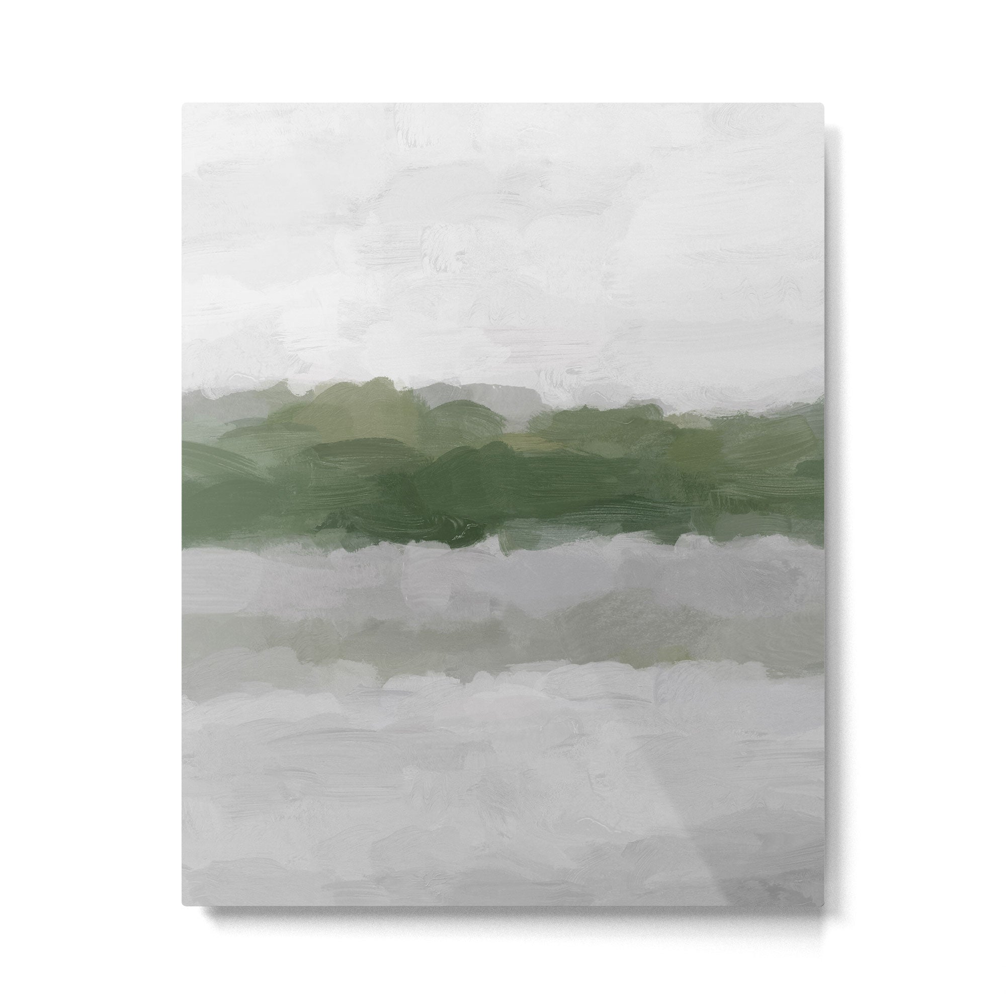 Marsh Clouds - Green Grass Moss Nature Gray Cloudy Horizon Abstract Painting Art Print Wall Decor  Metal Print Gallery Image 4