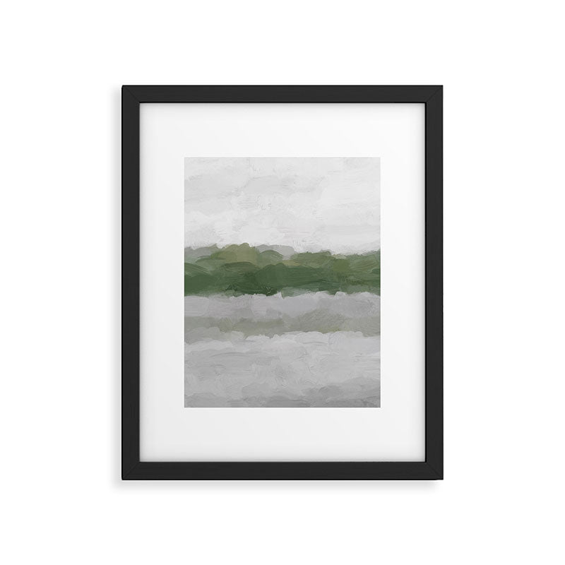 Marsh Clouds - Green Grass Moss Nature Gray Cloudy Horizon Abstract Painting Art Print Wall Decor  Framed Art Print Gallery Image 5