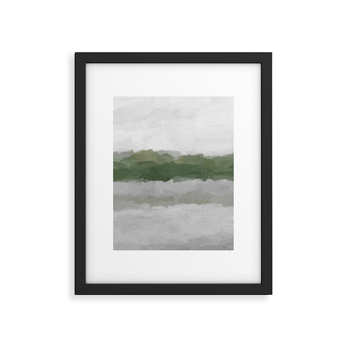 Marsh Clouds - Green Grass Moss Nature Gray Cloudy Horizon Abstract Painting Art Print Wall Decor  Framed Art Print Gallery Image 1