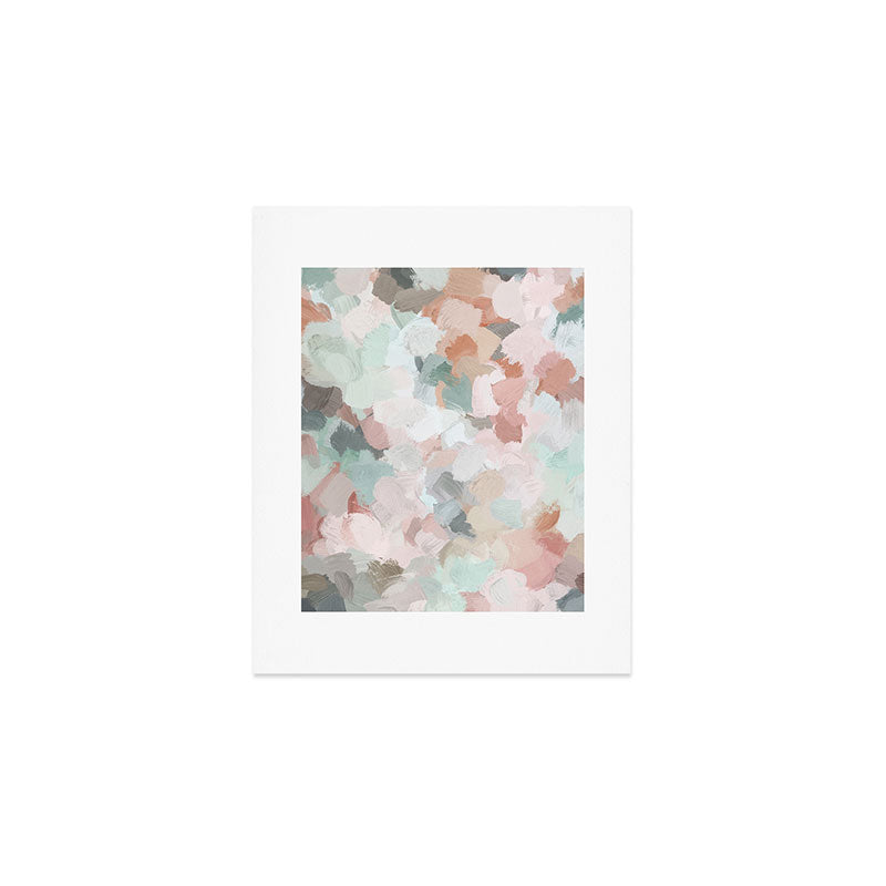 Minty Kisses - Blush Pink Mint Green Blue Coral Peach Abstract Flower Wall Art Springtime Painting Art Print Gallery Image 1