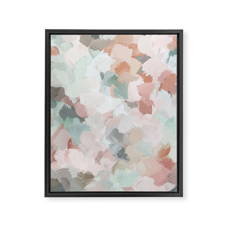 Minty Kisses - Blush Pink Mint Green Blue Coral Peach Abstract Flower Wall Art Springtime Painting Framed Canvas Print Gallery Image 6