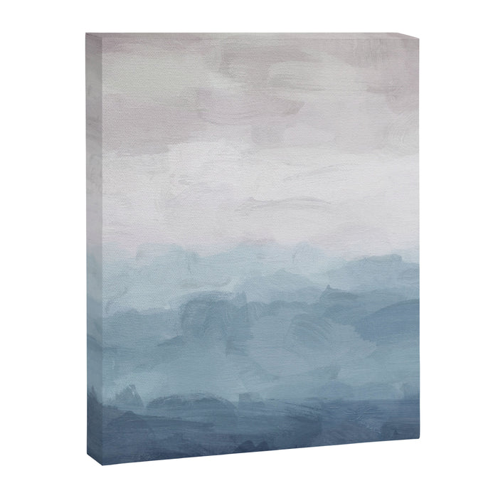 Misty Evening - White, Mauve, Navy Soft Blue Print Modern Wall Art Abstract Painting, Ocean Clouds Canvas Print Gallery Image 1