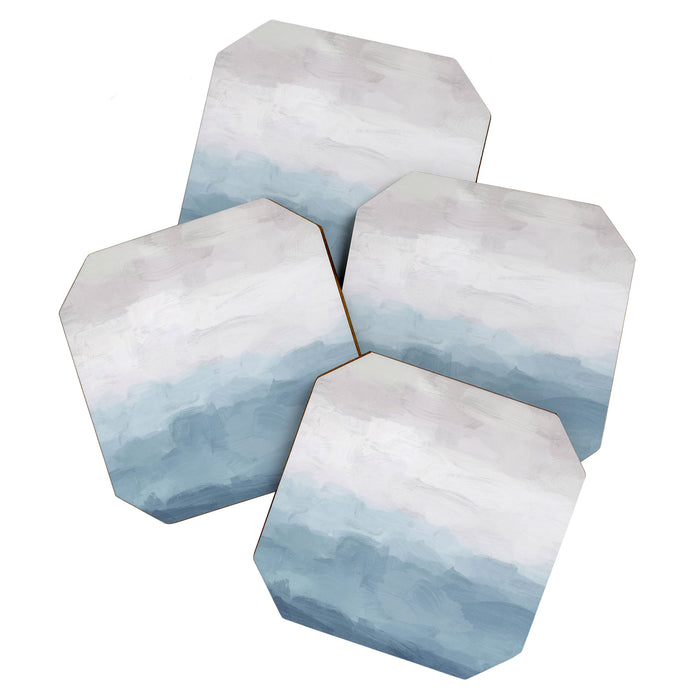 Misty Evening - White, Mauve, Navy Soft Blue Print Modern Wall Art Abstract Painting, Ocean Clouds Coaster Gallery Image 1