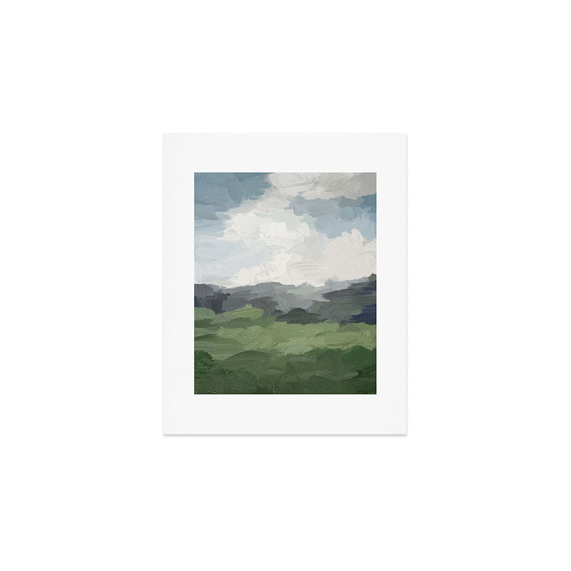New Beginnings - Sky Blue and Forest Green Rural Country Farm Land Nature Abstract Painting Art Art Print Gallery Image 1