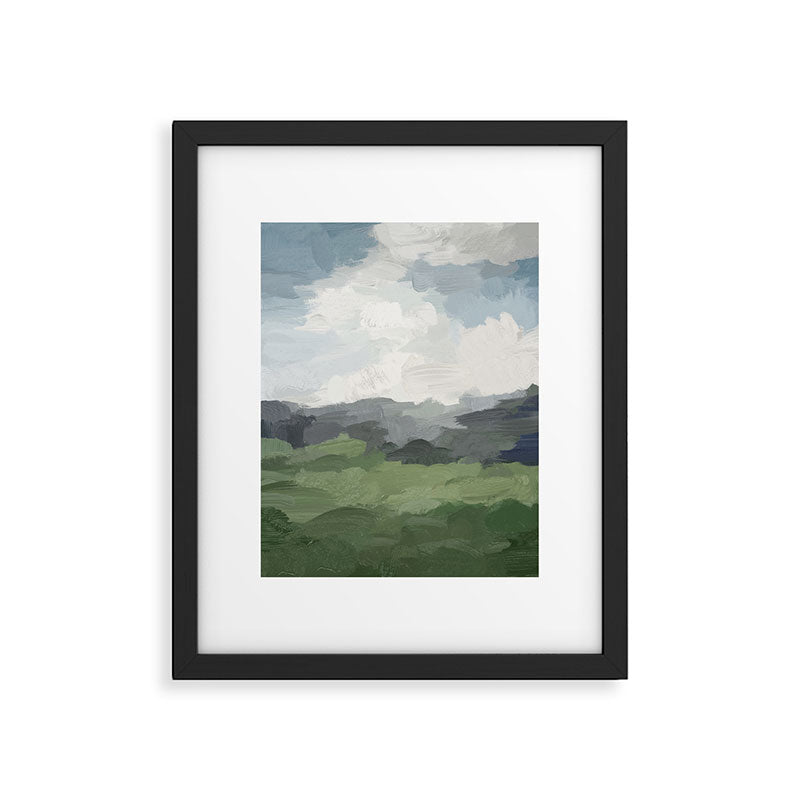 New Beginnings - Sky Blue and Forest Green Rural Country Farm Land Nature Abstract Painting Art Framed Art Print Gallery Image 5