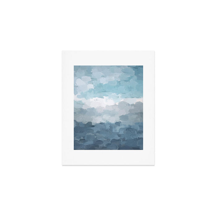 Nightfall Sailing - Indigo Navy Sky Blue Gray White Ocean Horizon Abstract Sea Rainy Cloudy Stormy Art Print Gallery Image 1
