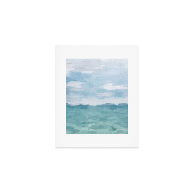 Ocean Clouds - Mint Blue White Gray Abstract Wall Art Painting Art Print Gallery Image 1
