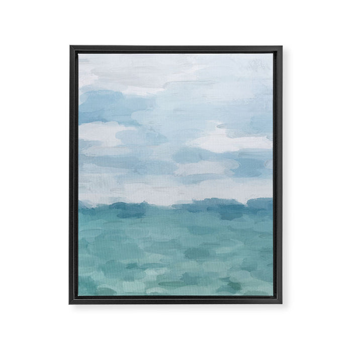 Ocean Clouds - Mint Blue White Gray Abstract Wall Art Painting Framed Canvas Print Gallery Image 1