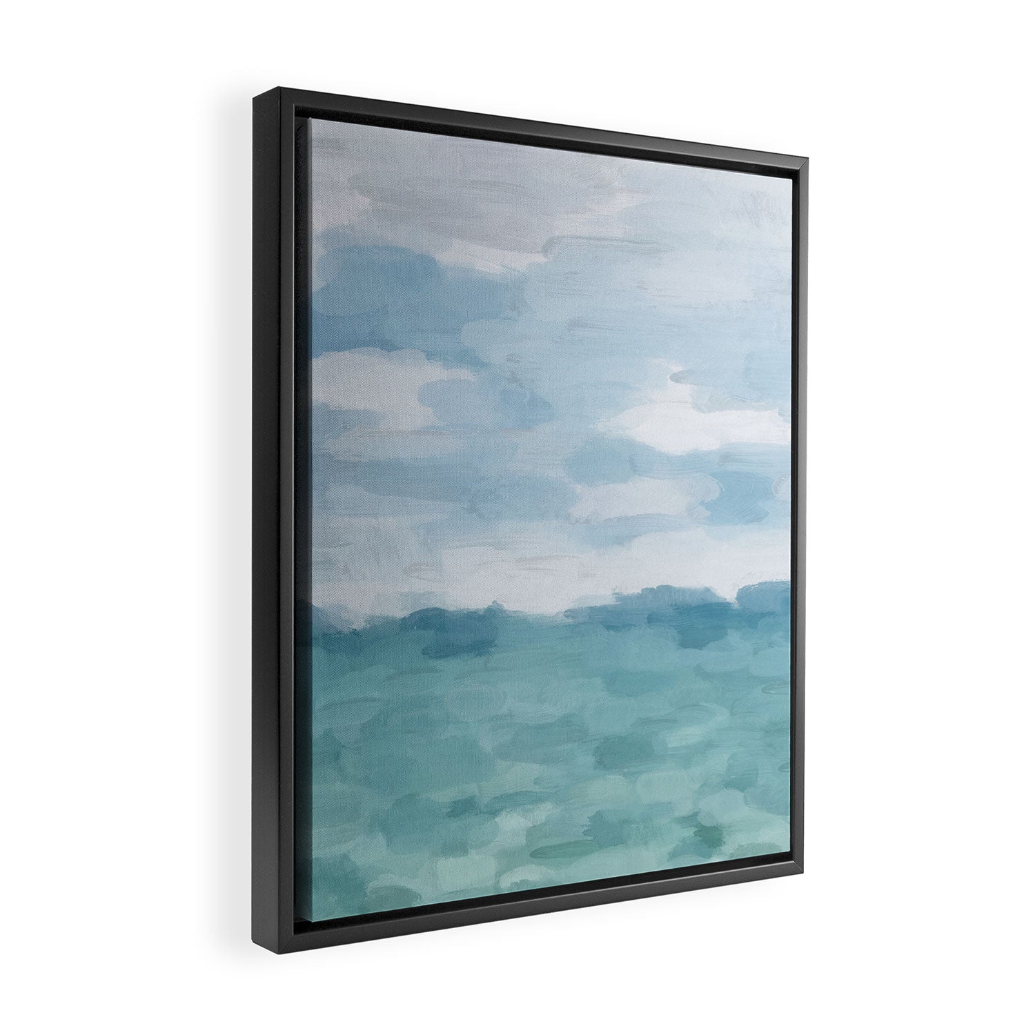 Ocean Clouds - Mint Blue White Gray Abstract Wall Art Painting Framed Canvas Print Gallery Image 2